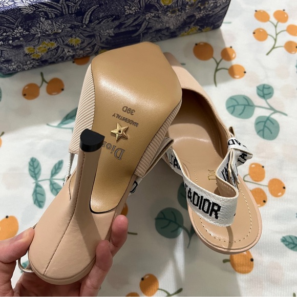 Dior Letter Embroidered Open Back High Heels - Picture 6 of 6